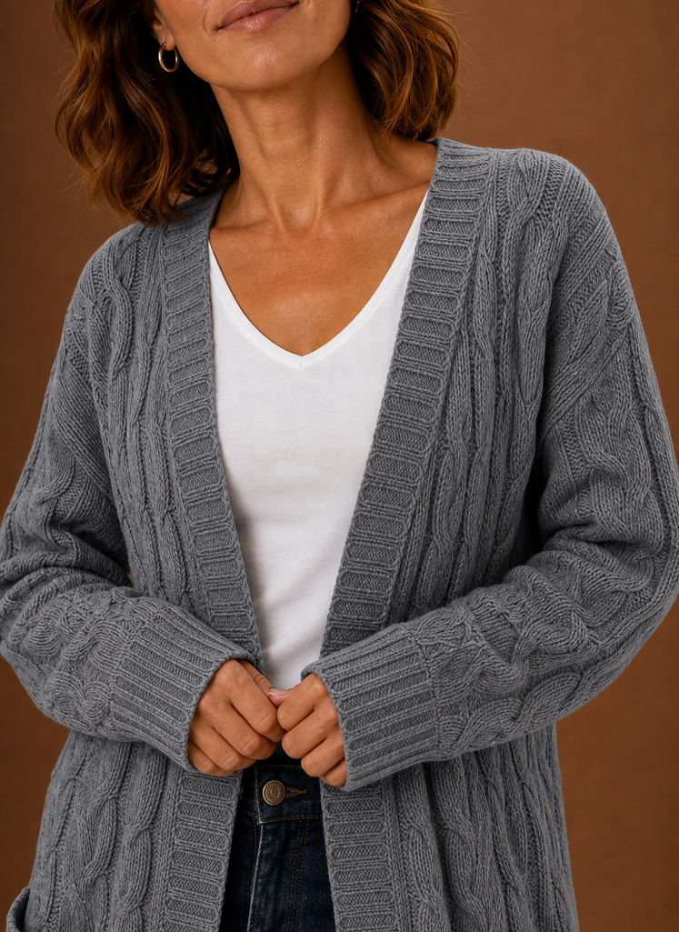 Women's Chunky Cable Knit Hooded Long Cardigan Duster