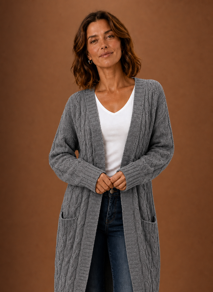 Women's Chunky Cable Knit Hooded Long Cardigan Duster