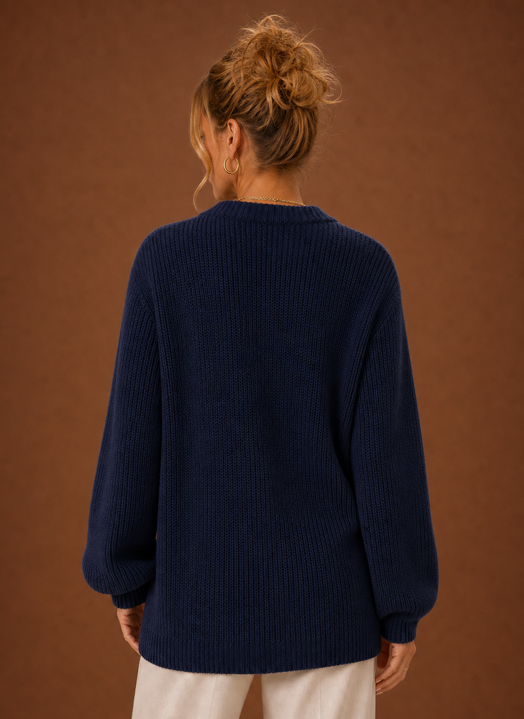 Women's Long Sleeve Button-Up V-Neck Knit Sweater Cardigan