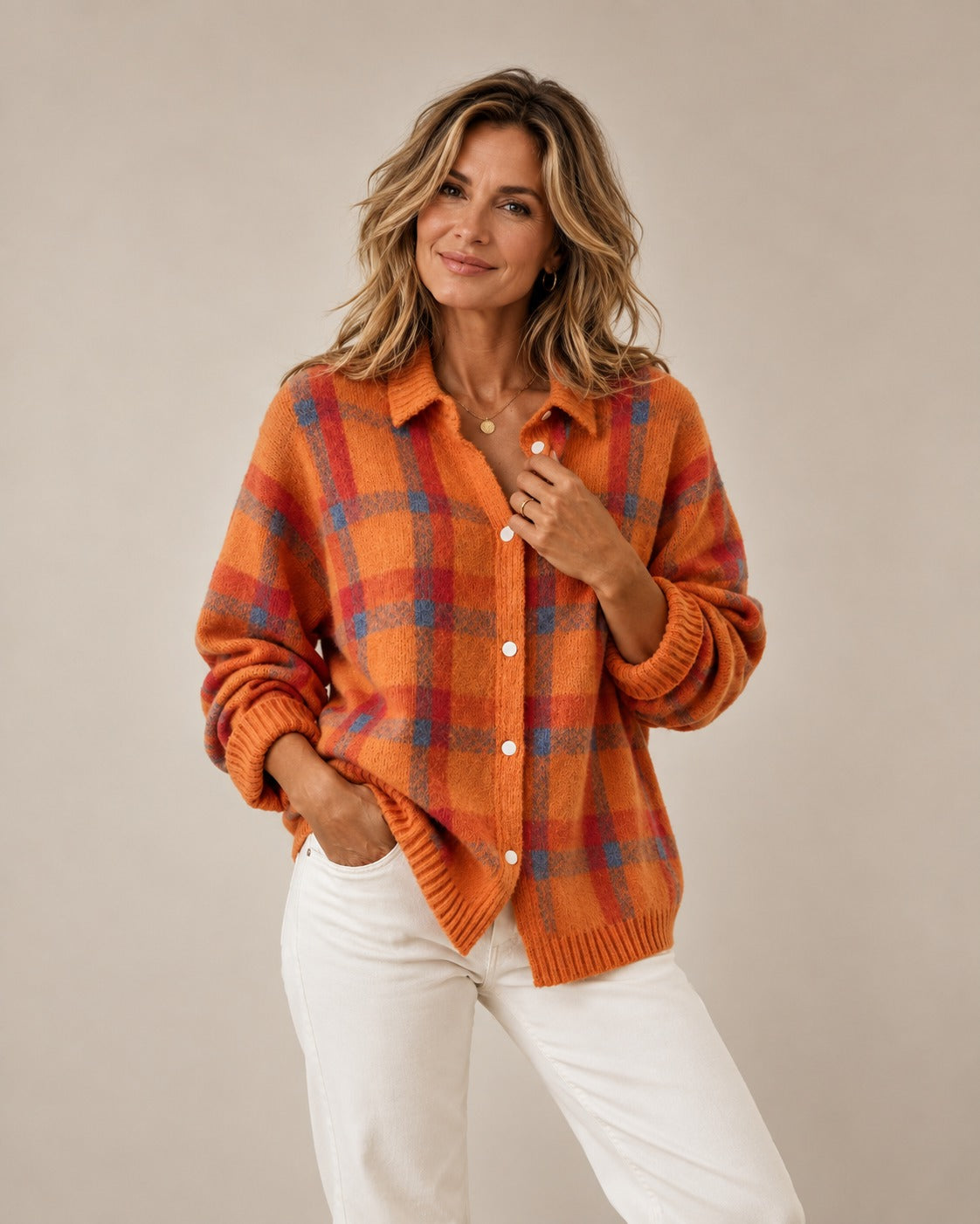Plaid Knit Cardigan Vest for Women — Retro Checkered Design