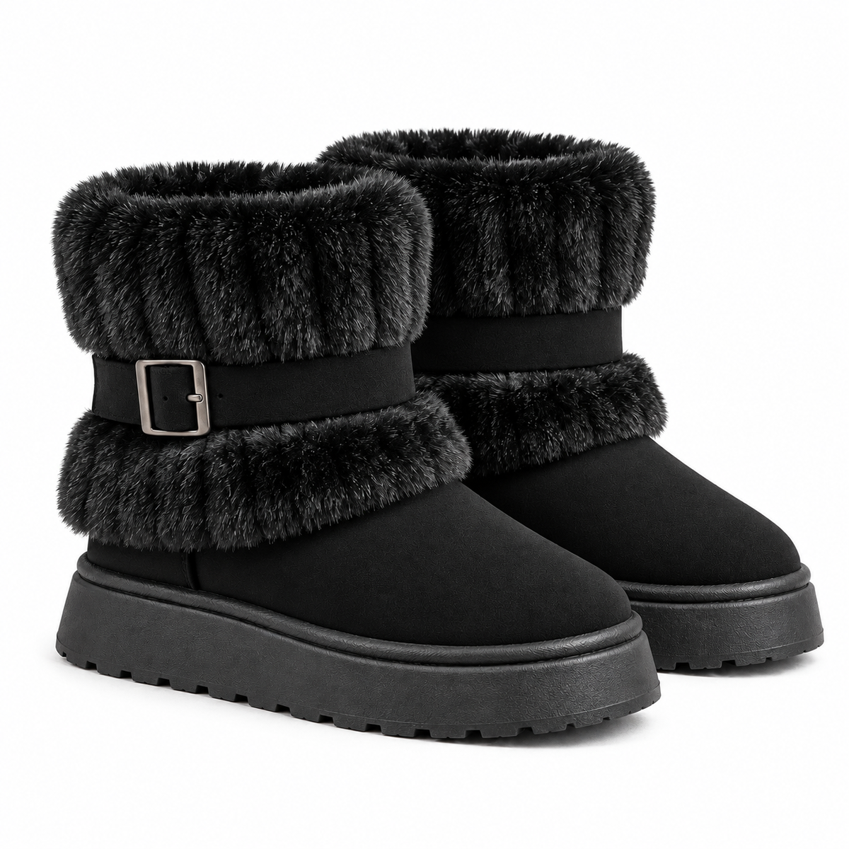 Hilda Ankle Boots — Faux-Fur Trim — Black — product only on white background — en-p1-m13