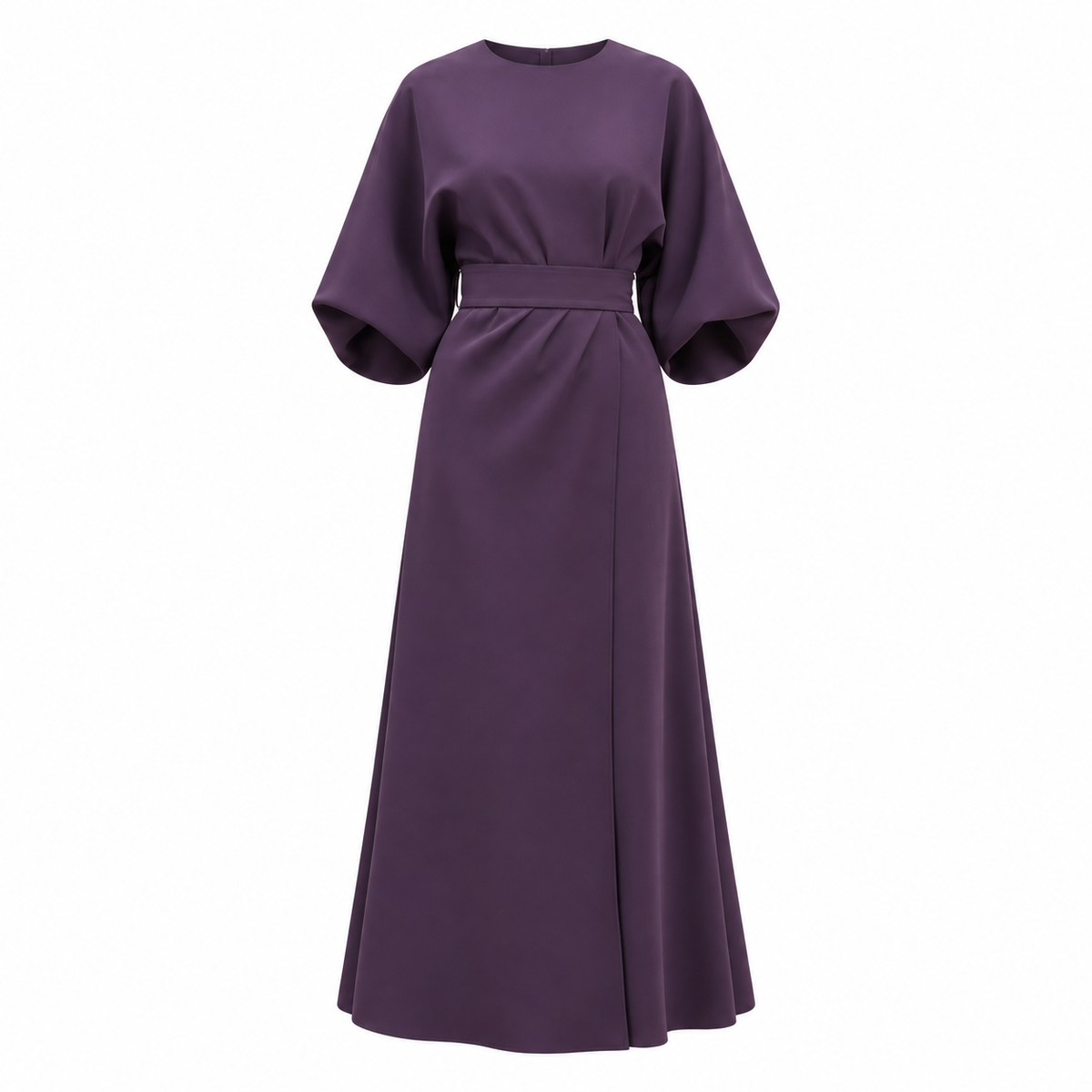 Clara Midi Dress — Draped Waist — Violet — product only on white background — en-p2-m22