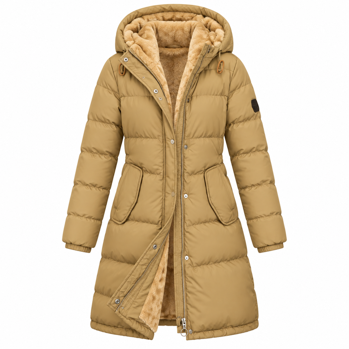 Ronja Puffer Coat — Adjustable Waist — Yellow — product only on white background — en-p3-m9
