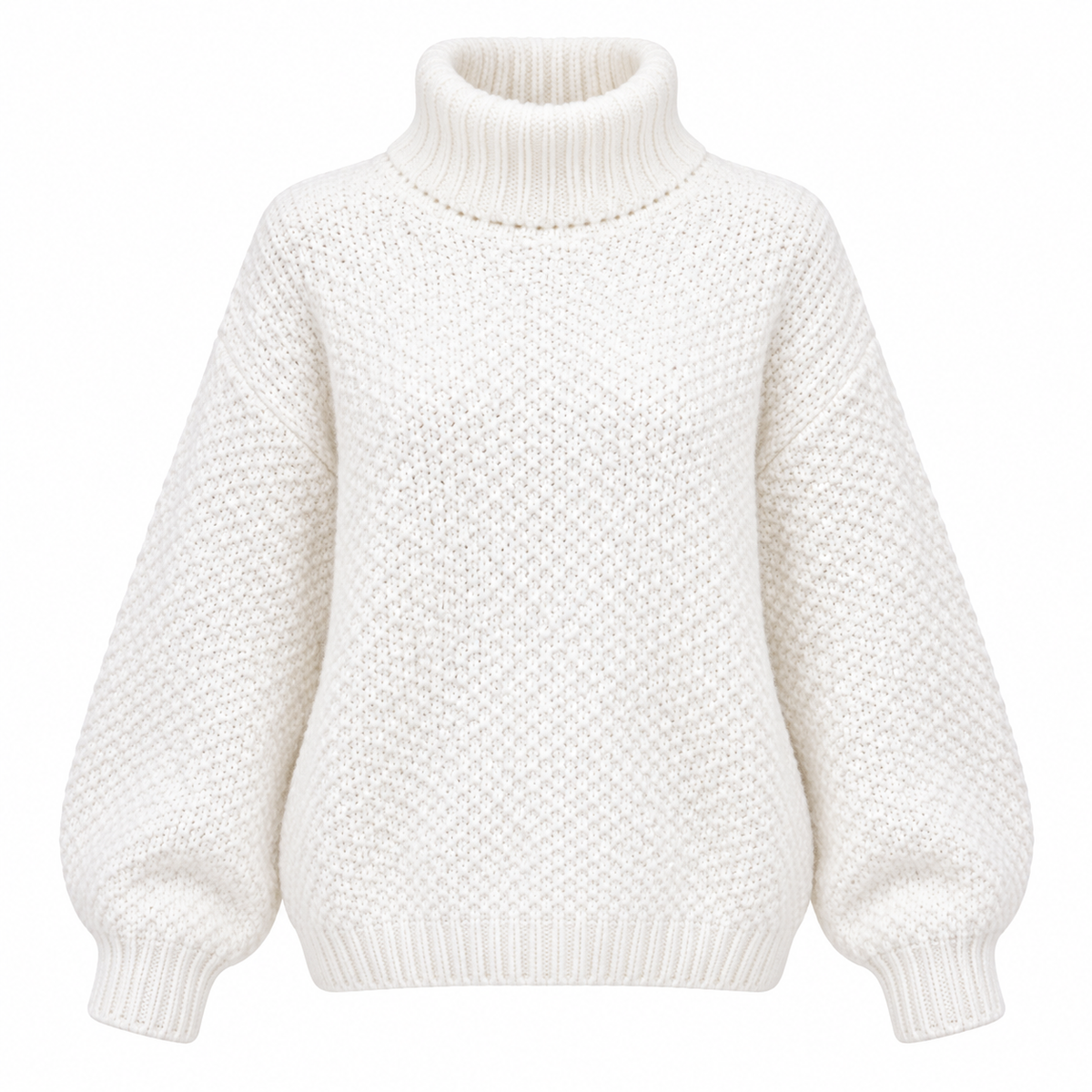 Tuva Jumper — Chunky Roll Neck — White — product only on white background — en-p5-m8