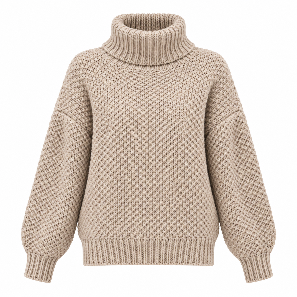 Tuva Jumper — Chunky Roll Neck — Khaki — product only on white background — en-p5-m9