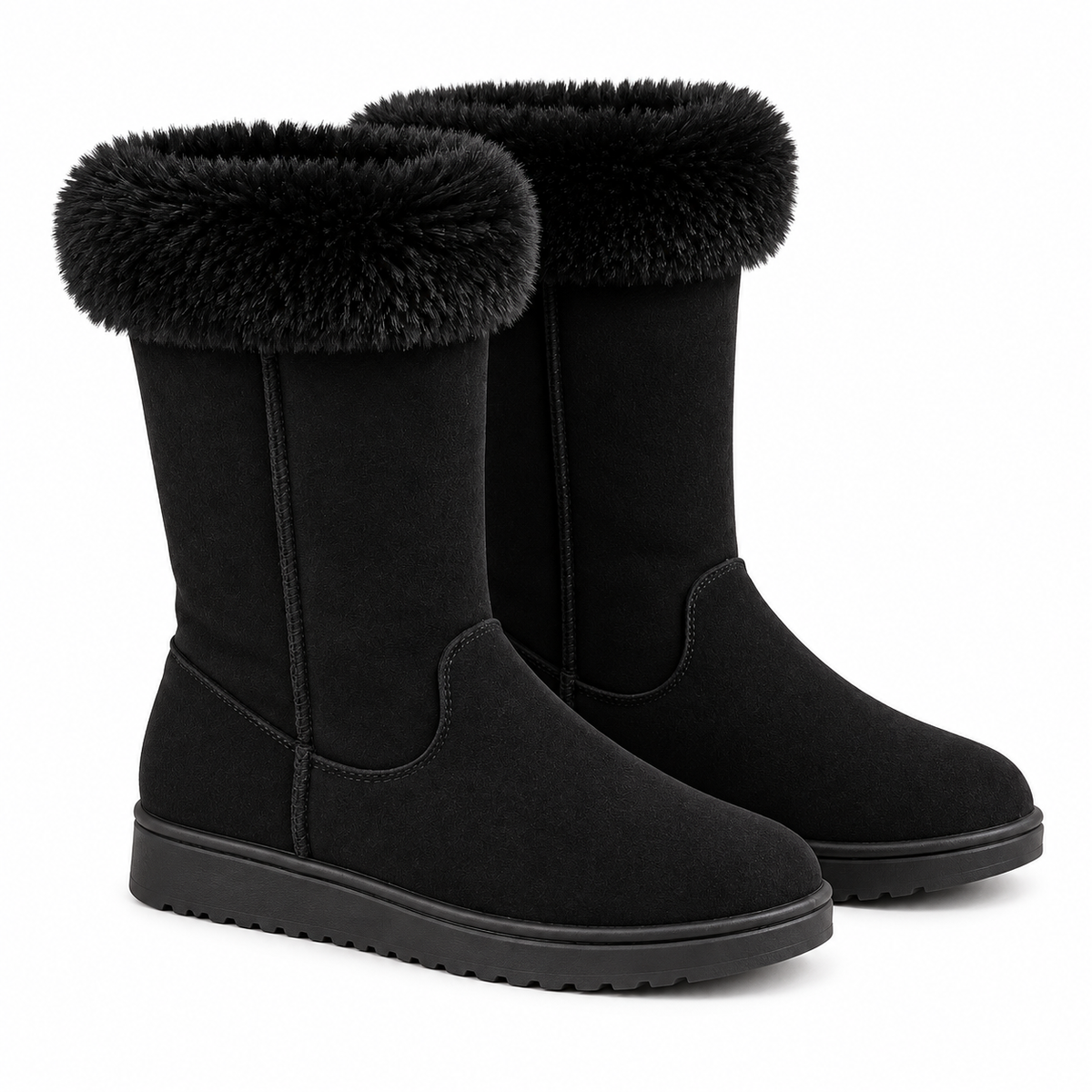 Yrsa Boots — Faux-Fur Cuffs — Black product only on white [en-p6-m6]