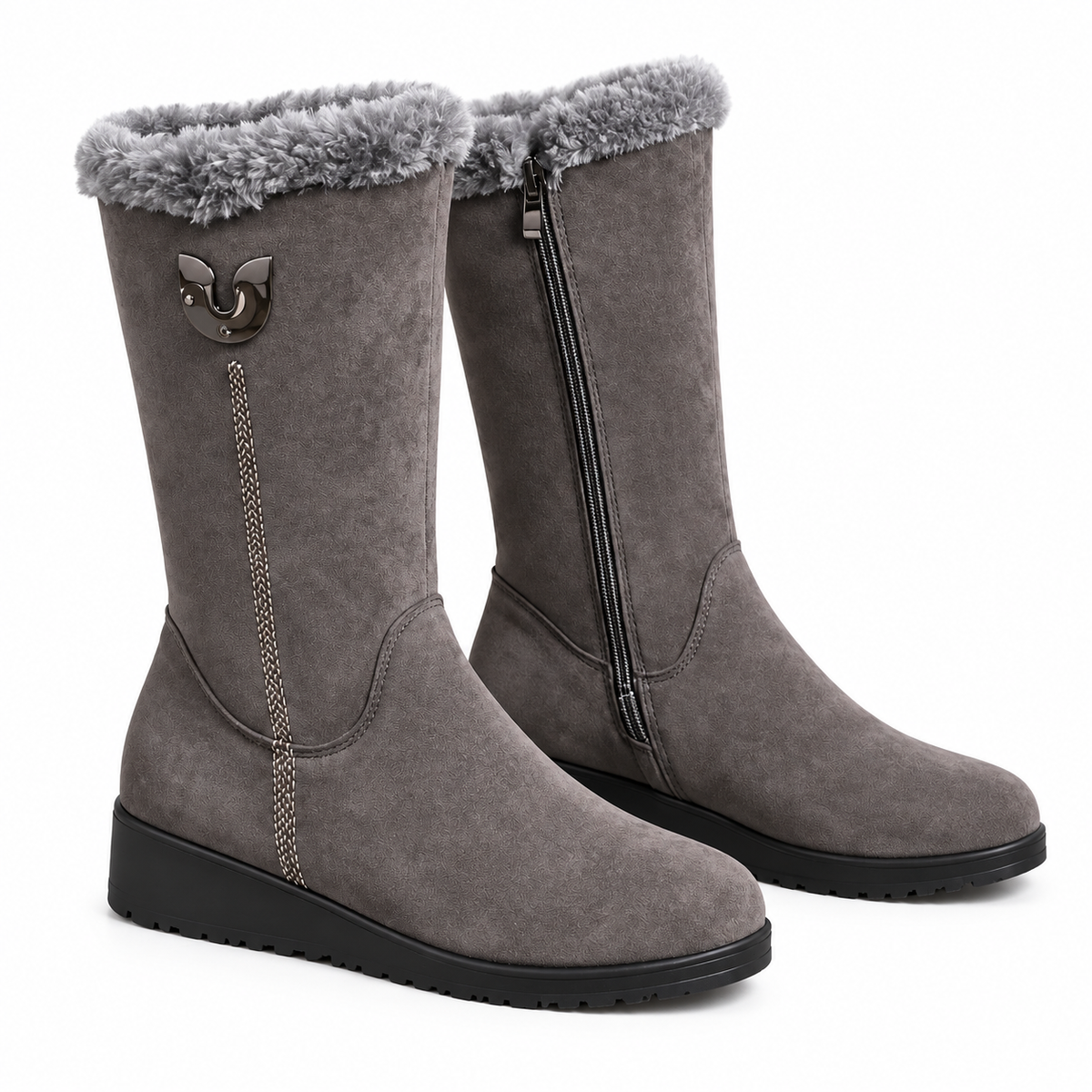 Yrsa Boots — Faux-Fur Cuffs — Space Gray product only on white [en-p6-m7]