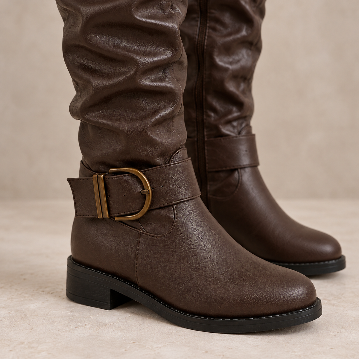 Sigrid Boots — Knee-High Buckle — gallery view 2, square [en-p7-m1]