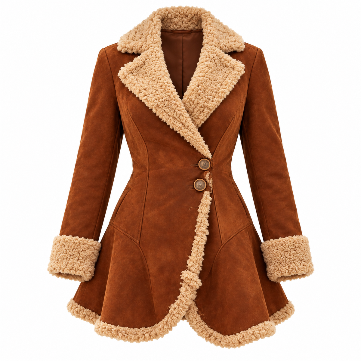 Solveig Coat — Faux-Fur Trim — Brown product only on white [en-p8-m3]