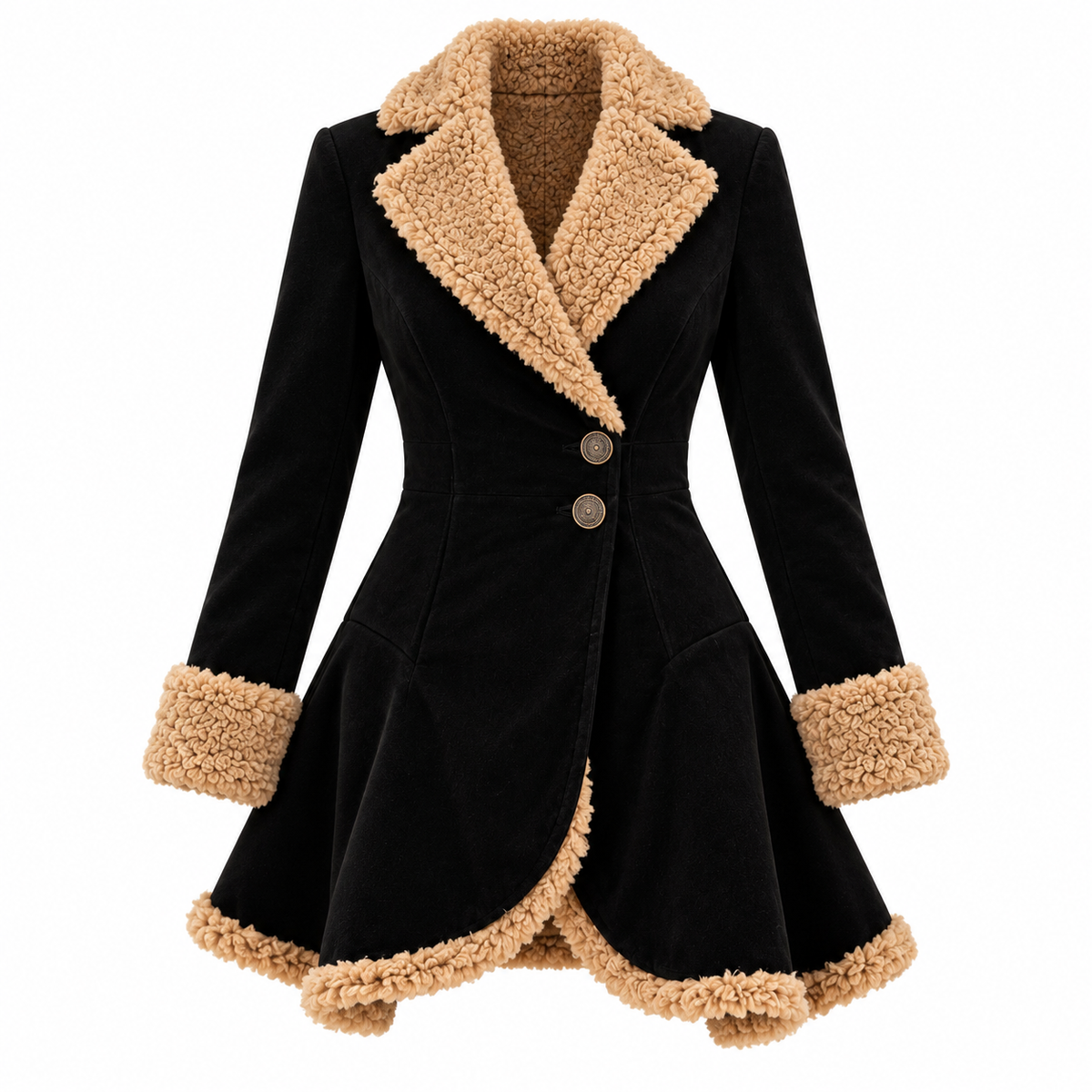 Solveig Coat — Faux-Fur Trim — Black product only on white [en-p8-m4]
