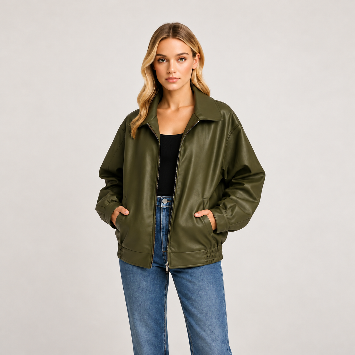 Signe Jacket — Oversized Faux Leather — gallery view 1, square [en-p10-m0]
