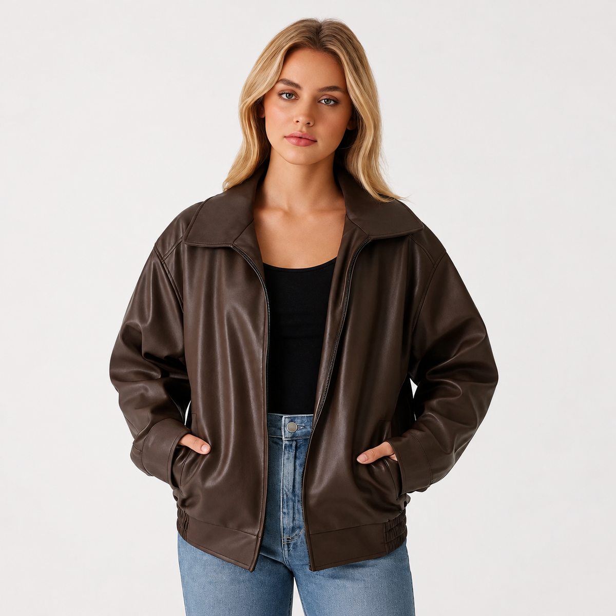 Signe Jacket — Oversized Faux Leather — gallery view 3, square [en-p10-m2]