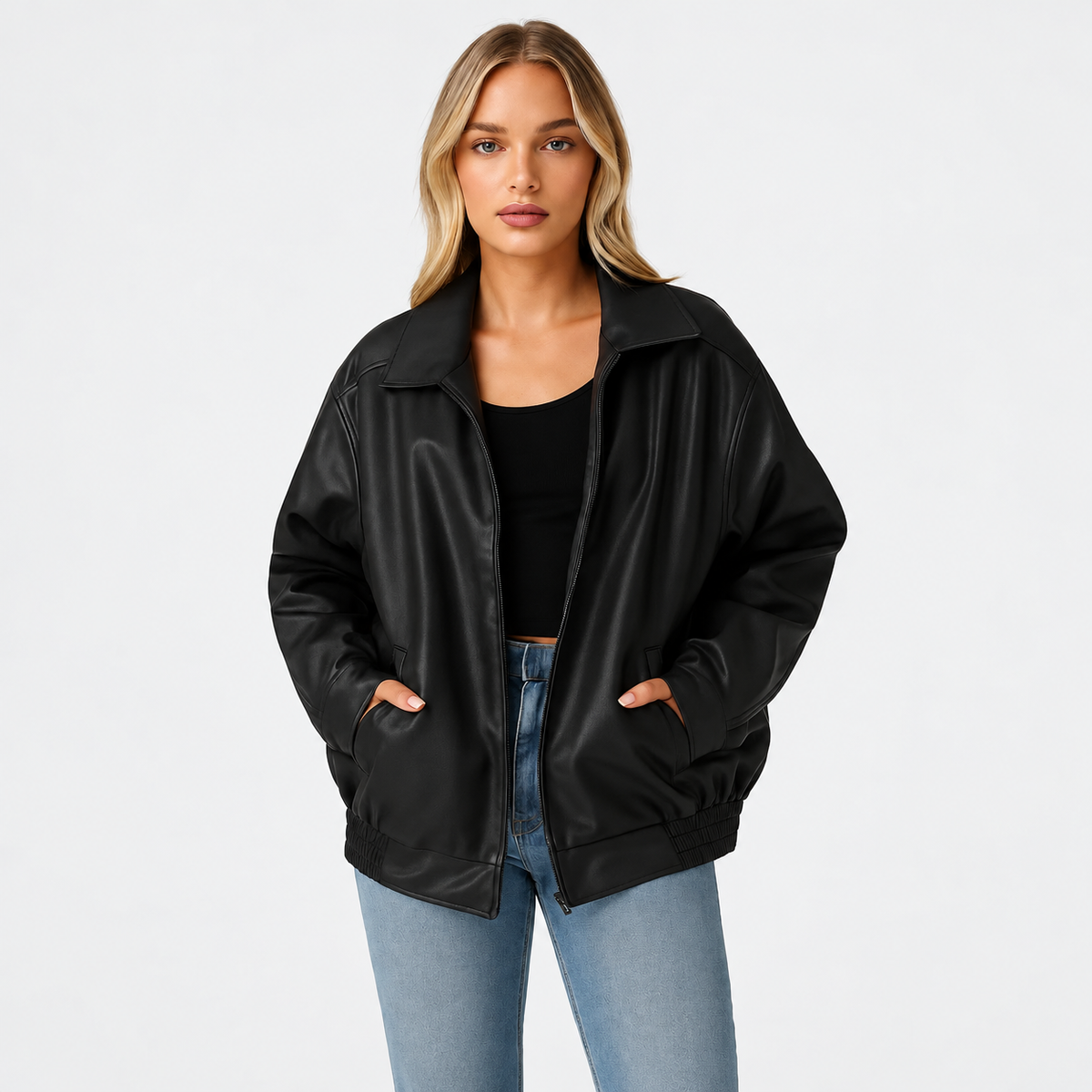 Signe Jacket — Oversized Faux Leather — gallery view 4, square [en-p10-m3]