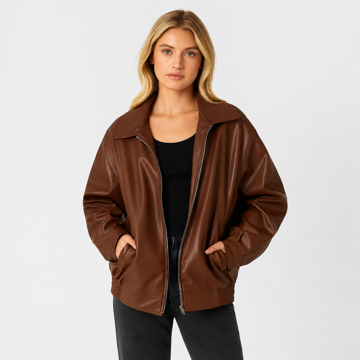 Signe Jacket — Oversized Faux Leather — gallery view 5, square [en-p10-m4]