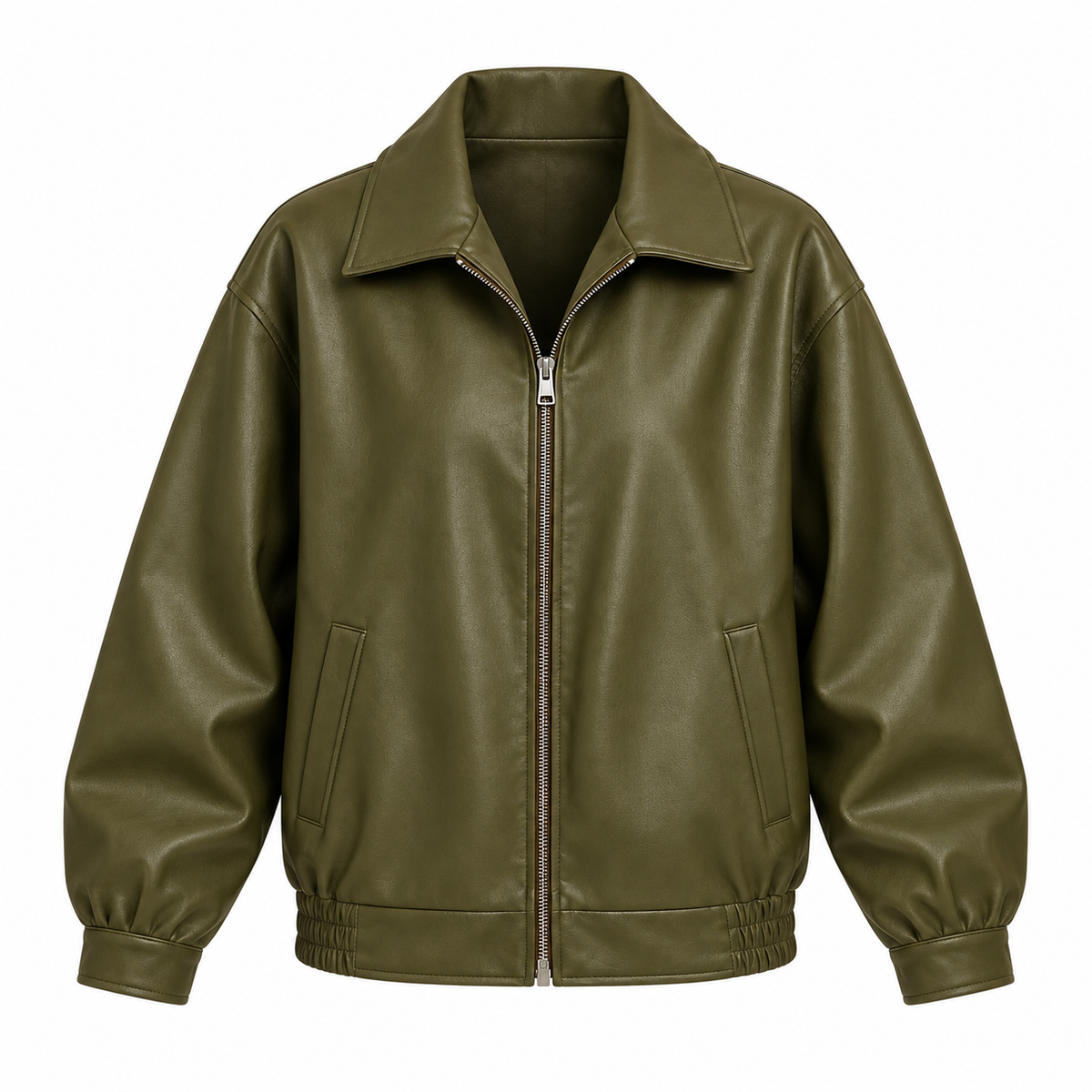 Signe Jacket — Oversized Faux Leather — Green product only on white [en-p10-m5]