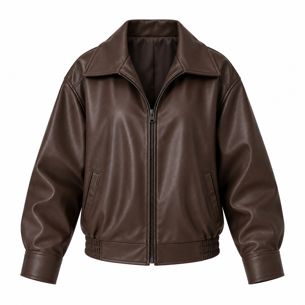 Signe Jacket — Oversized Faux Leather — Dark Brown product only on white [en-p10-m6]