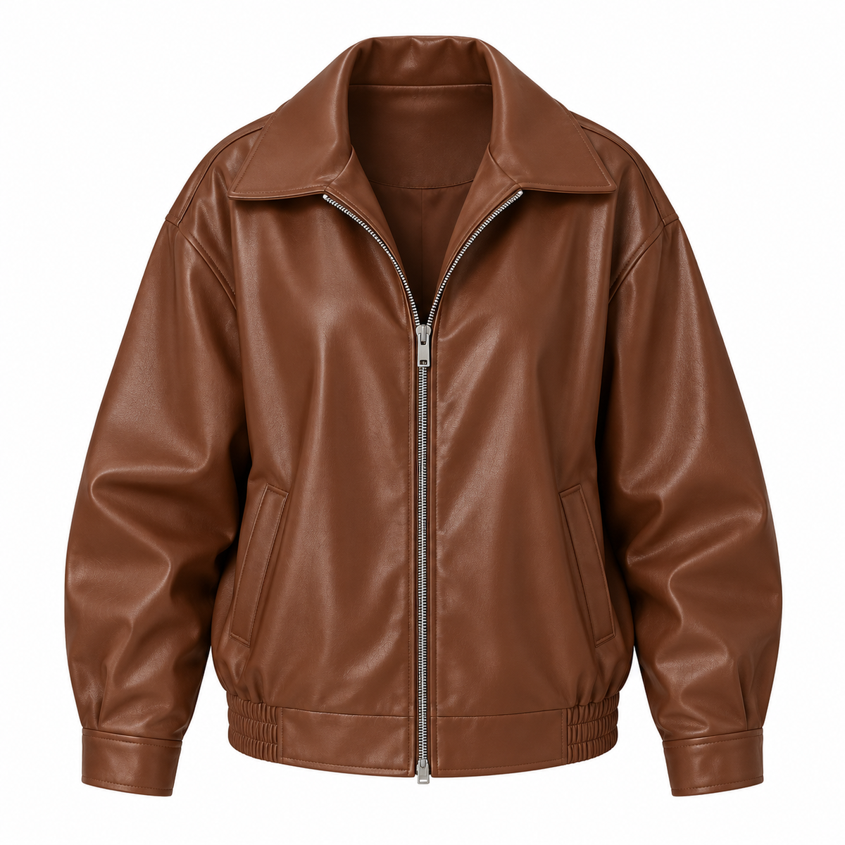 Signe Jacket — Oversized Faux Leather — Light Brown product only on white [en-p10-m7]