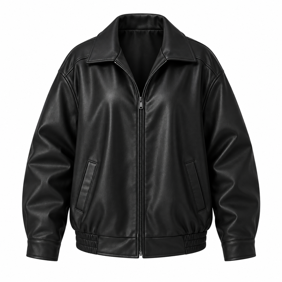 Signe Jacket — Oversized Faux Leather — Black product only on white [en-p10-m8]