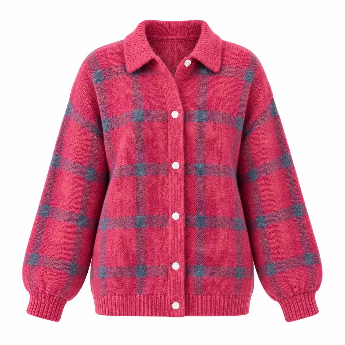 Tessa Cardigan — Checked Knit — Pink product only on white [en-p11-m9]