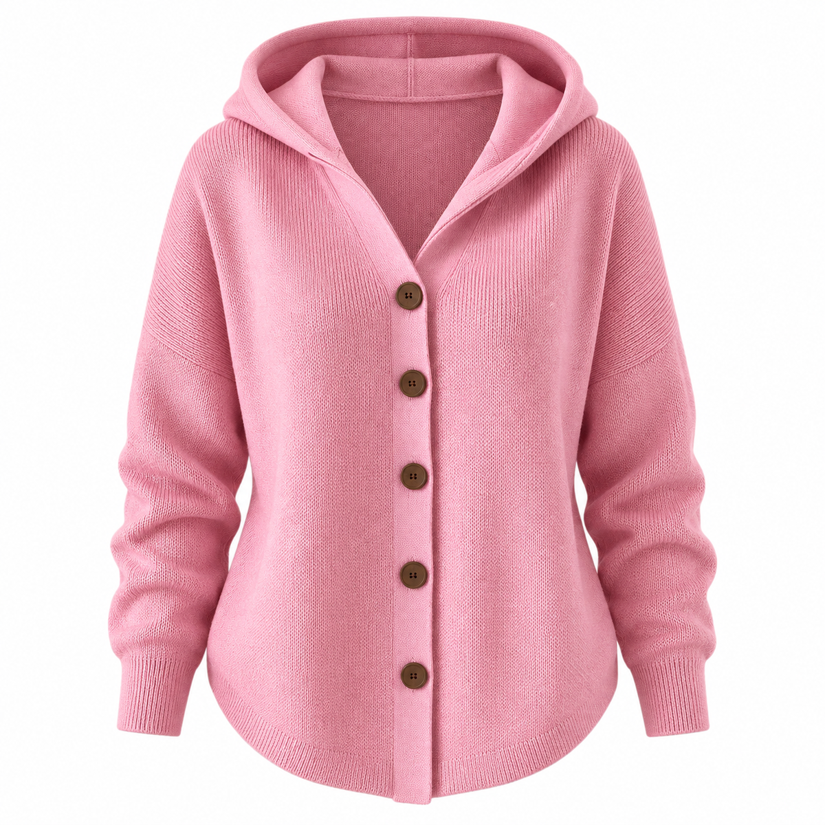 Alma Cardigan — Hooded Button Front — Pink — product only on white background — en-p13-m13