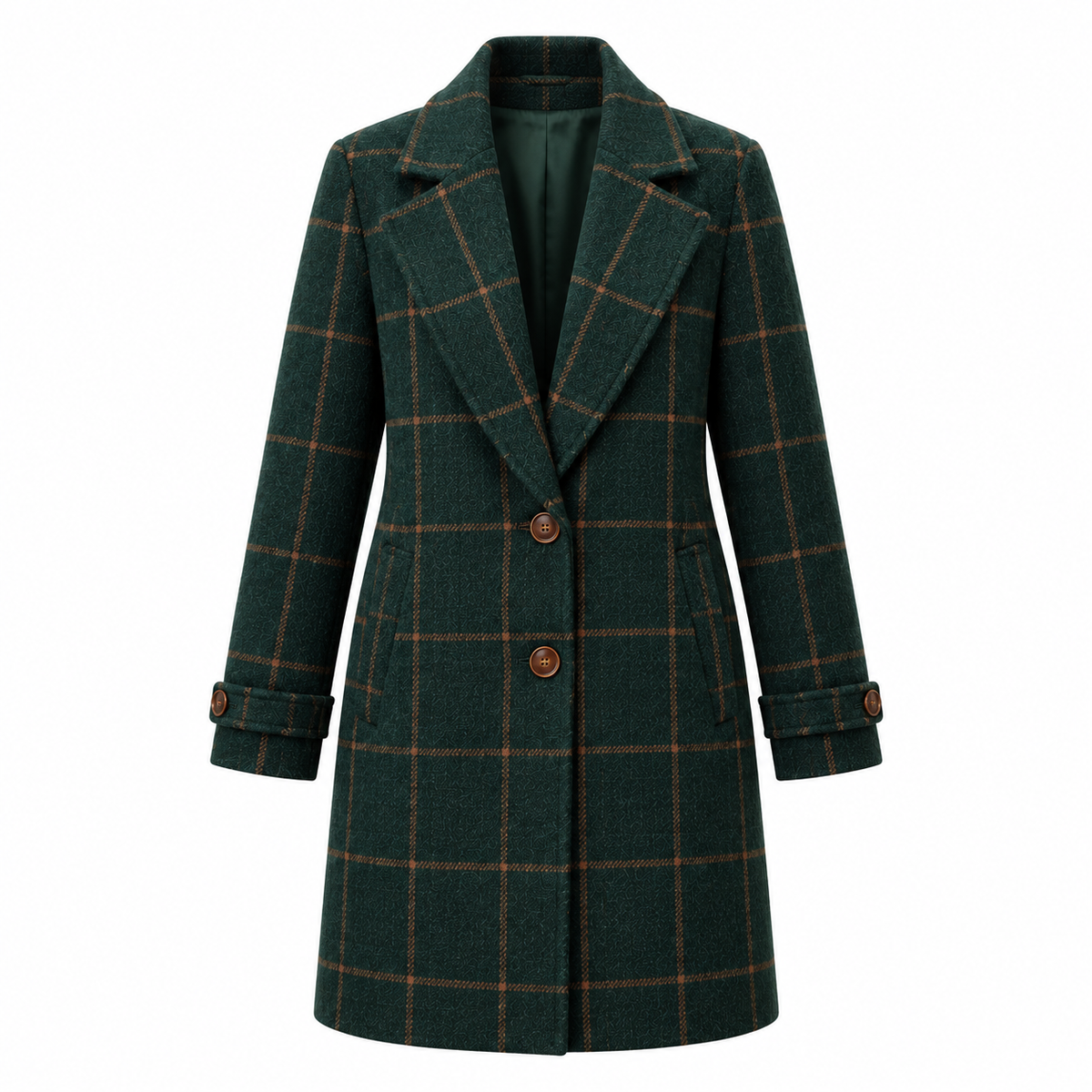 Astrid Coat — Check Pattern — Dark Green — product only on white background — en-p16-m4