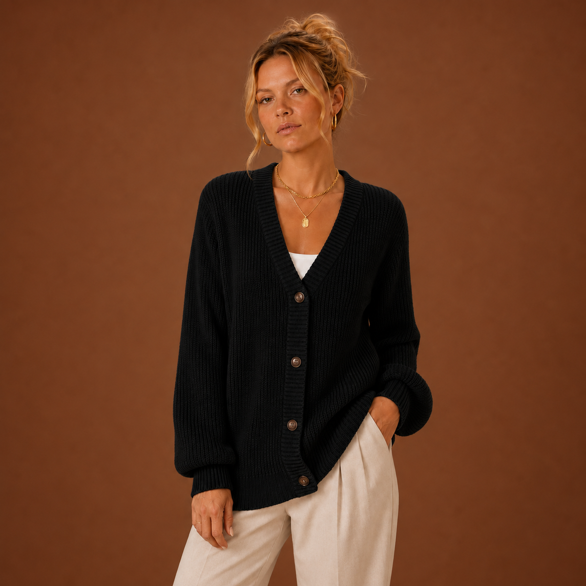 Linnea Cardigan — Buttoned V Neck — photo 5 — en-p18-m4
