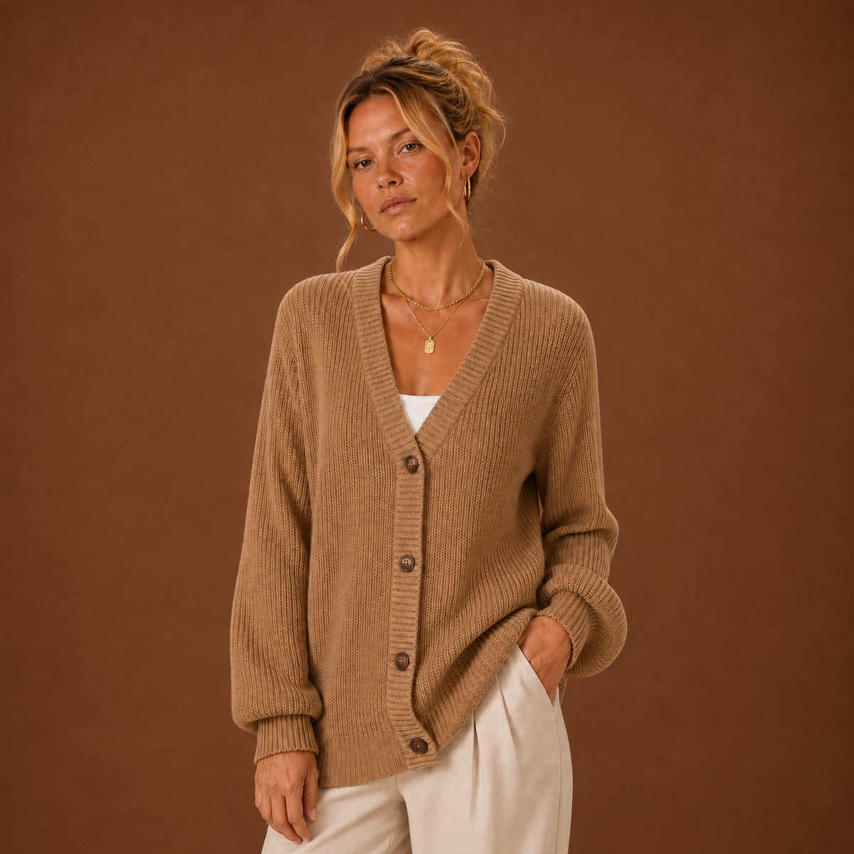 Linnea Cardigan — Buttoned V Neck — photo 13 — en-p18-m12