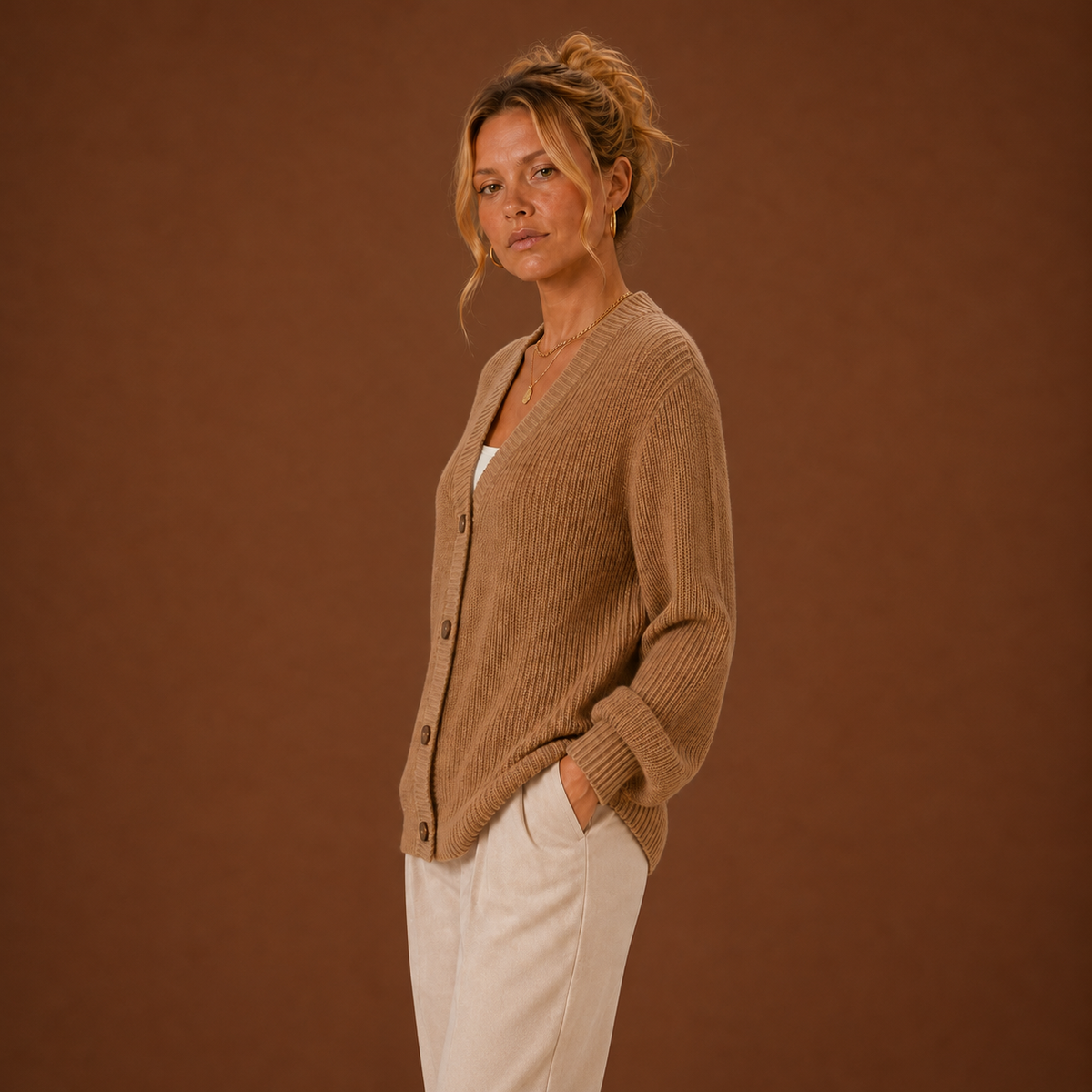 Linnea Cardigan — Buttoned V Neck — photo 14 — en-p18-m13