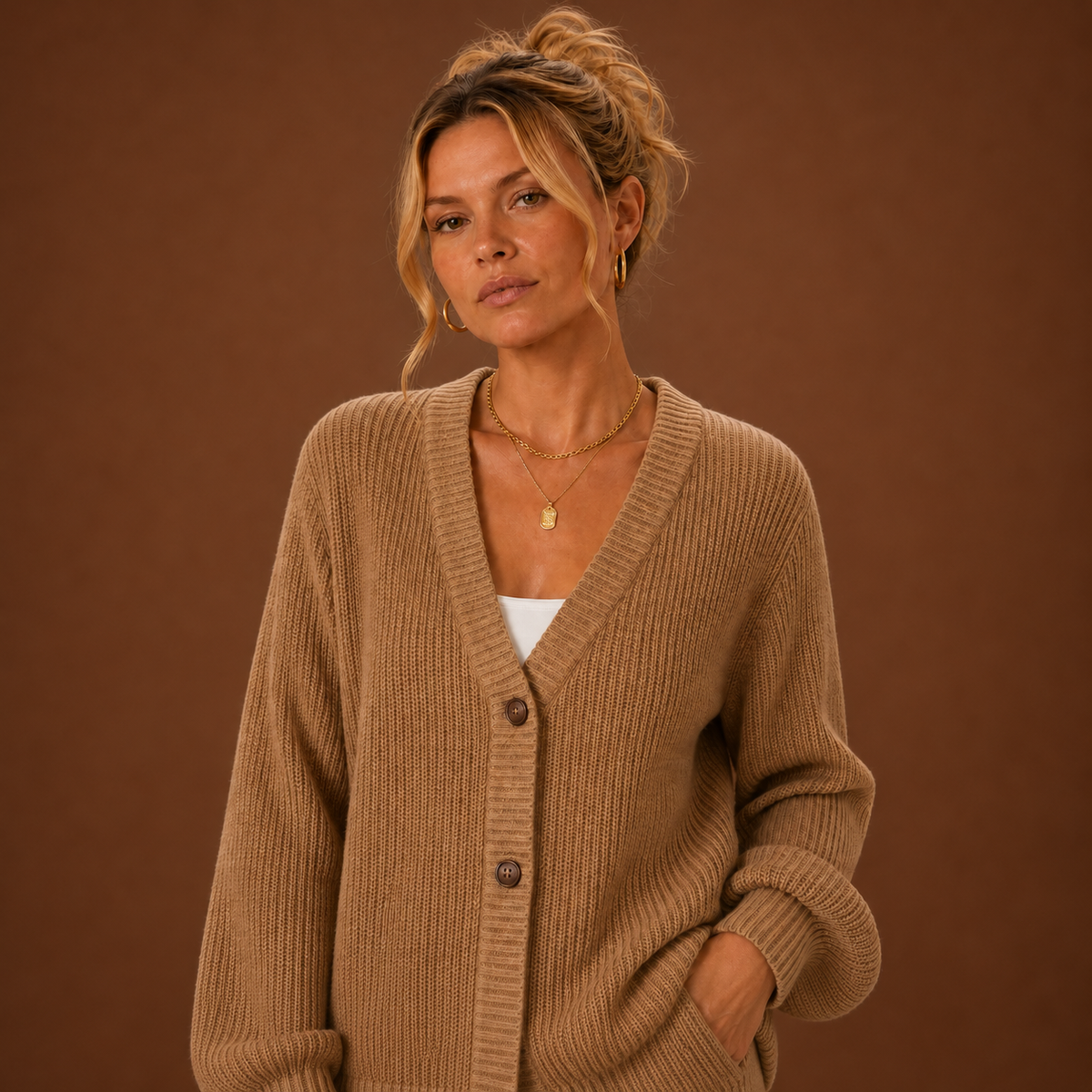 Linnea Cardigan — Buttoned V Neck — photo 16 — en-p18-m15