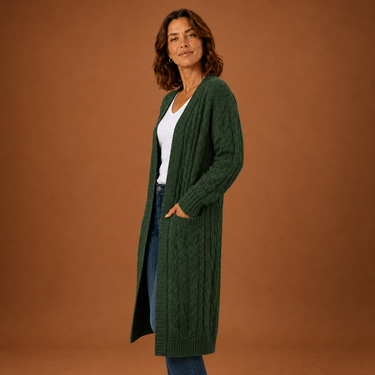 Hedda Cardigan — Long Cable Knit — photo 2 — en-p21-m1