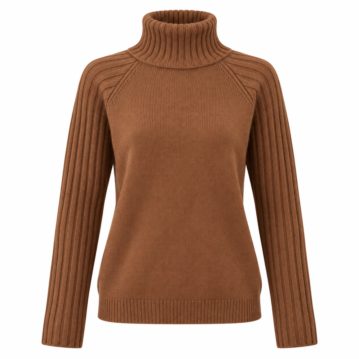 Nora Jumper — Ribbed Roll Neck — Brown — product on white background — en-p22-m5