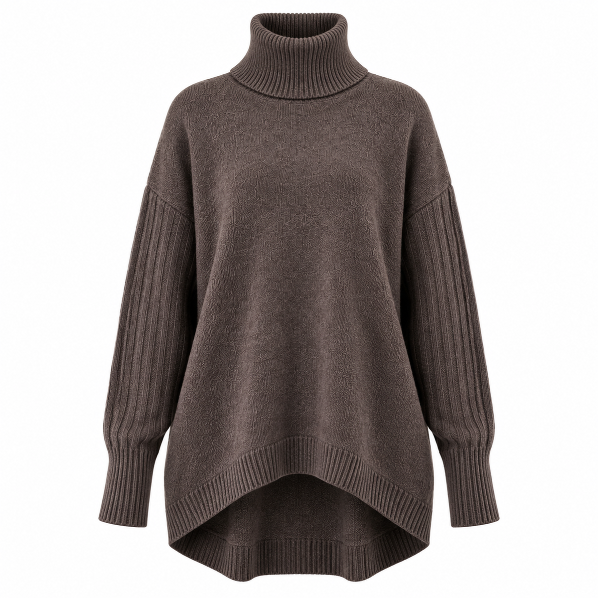 Sanna Jumper — Longline Roll Neck — Espresso Brown — product on white background — en-p23-m5
