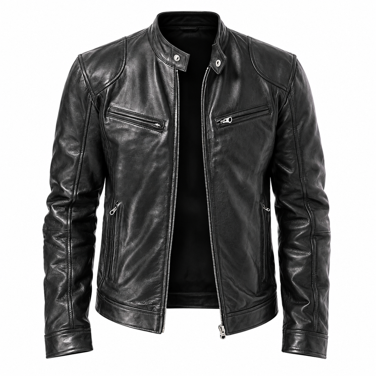 Tristan Jacket — Biker Style — Black — product on white background — en-p33-m5