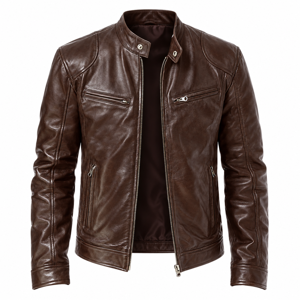 Tristan Jacket — Biker Style — Brown — product on white background — en-p33-m7