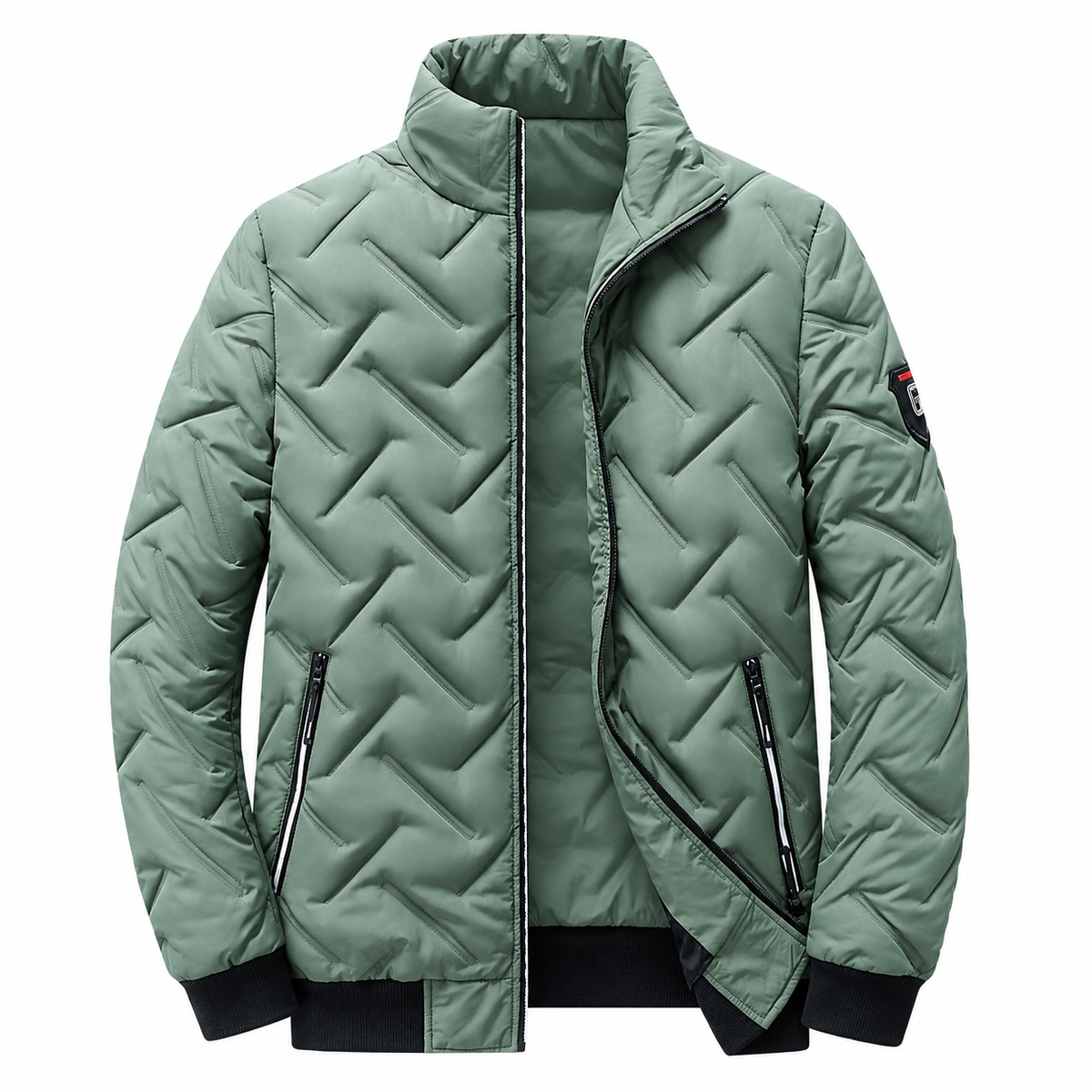 Lars Jacket — Graphic Quilting — Light Green — product on white background — en-p34-m13