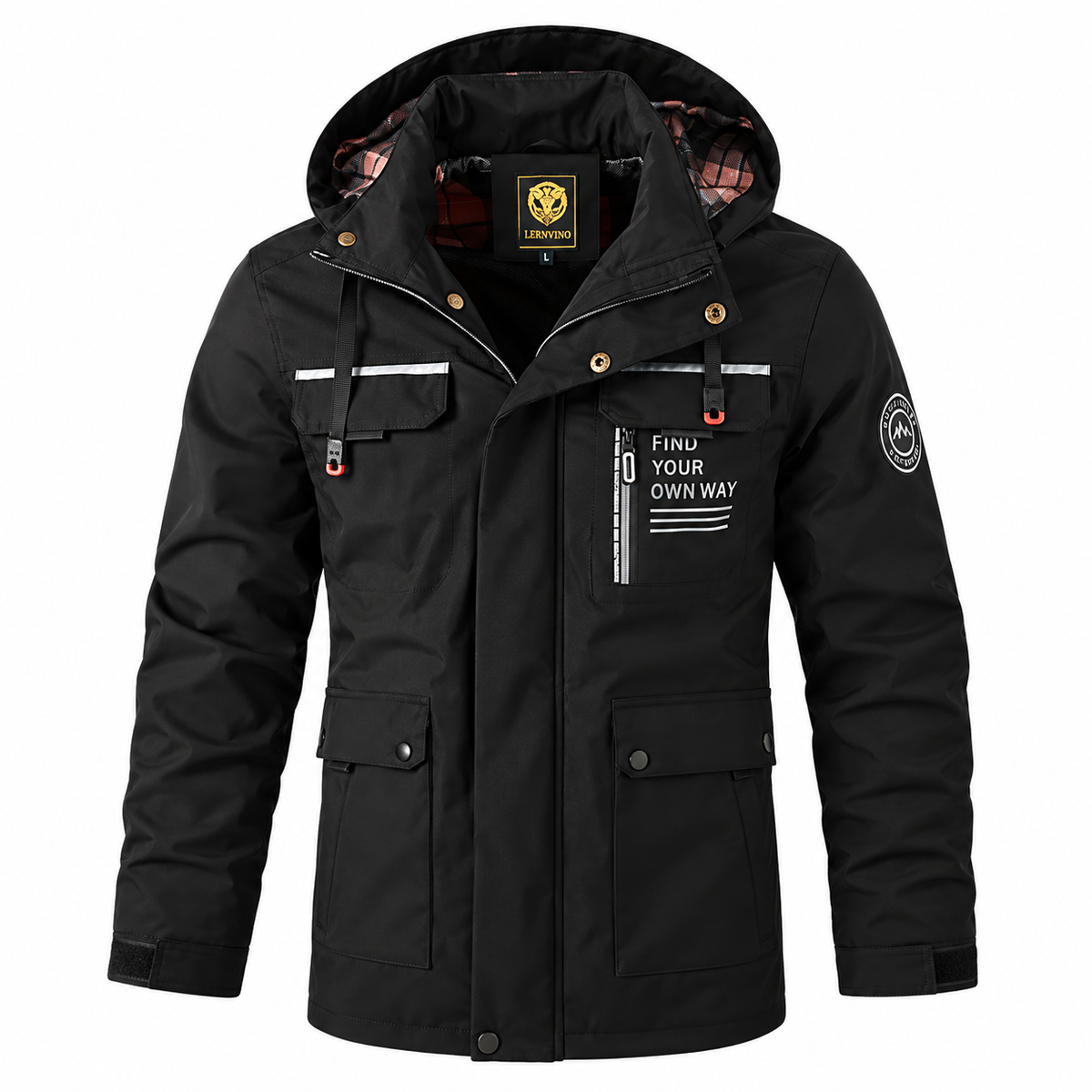 Mikkel Jacket — Hooded — Black — product on white background — en-p35-m13