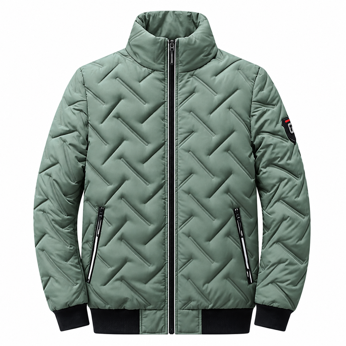 Leif Quilted Jacket — Graphic Stitching — Light Green — product on white background — en-p37-m10