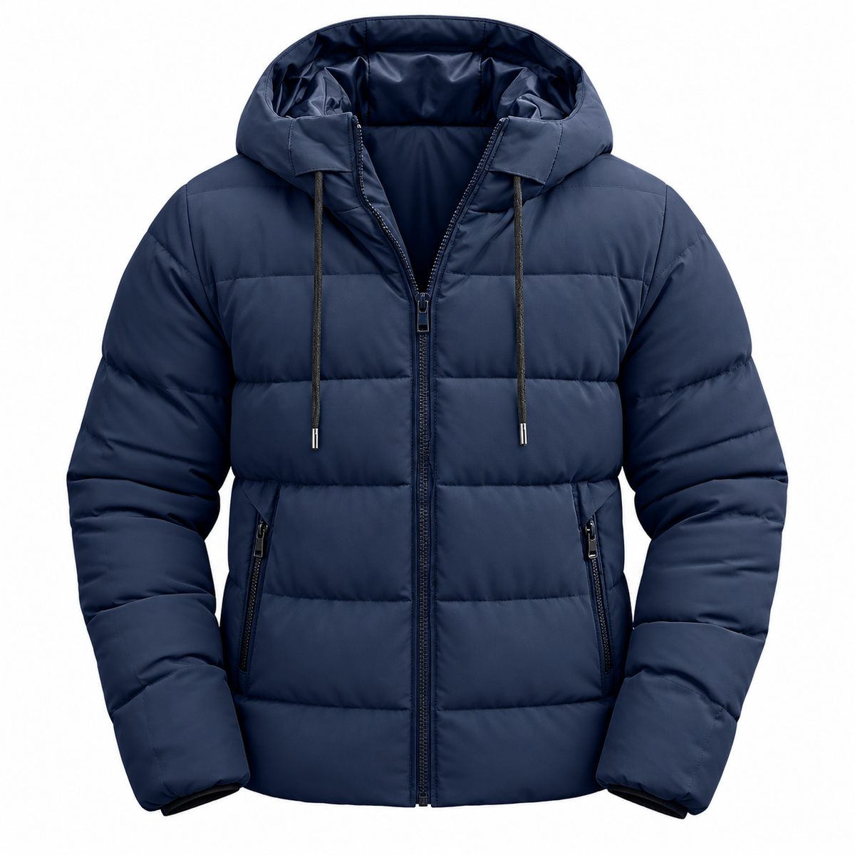 Nils Hooded Jacket — Horizontal Quilting — Blue — product on white background — en-p39-m7