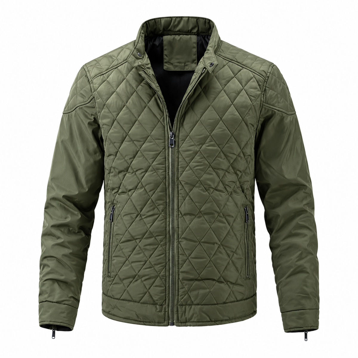 Viktor Quilted Jacket — Diamond Stitching — Green — product on white background — en-p40-m10