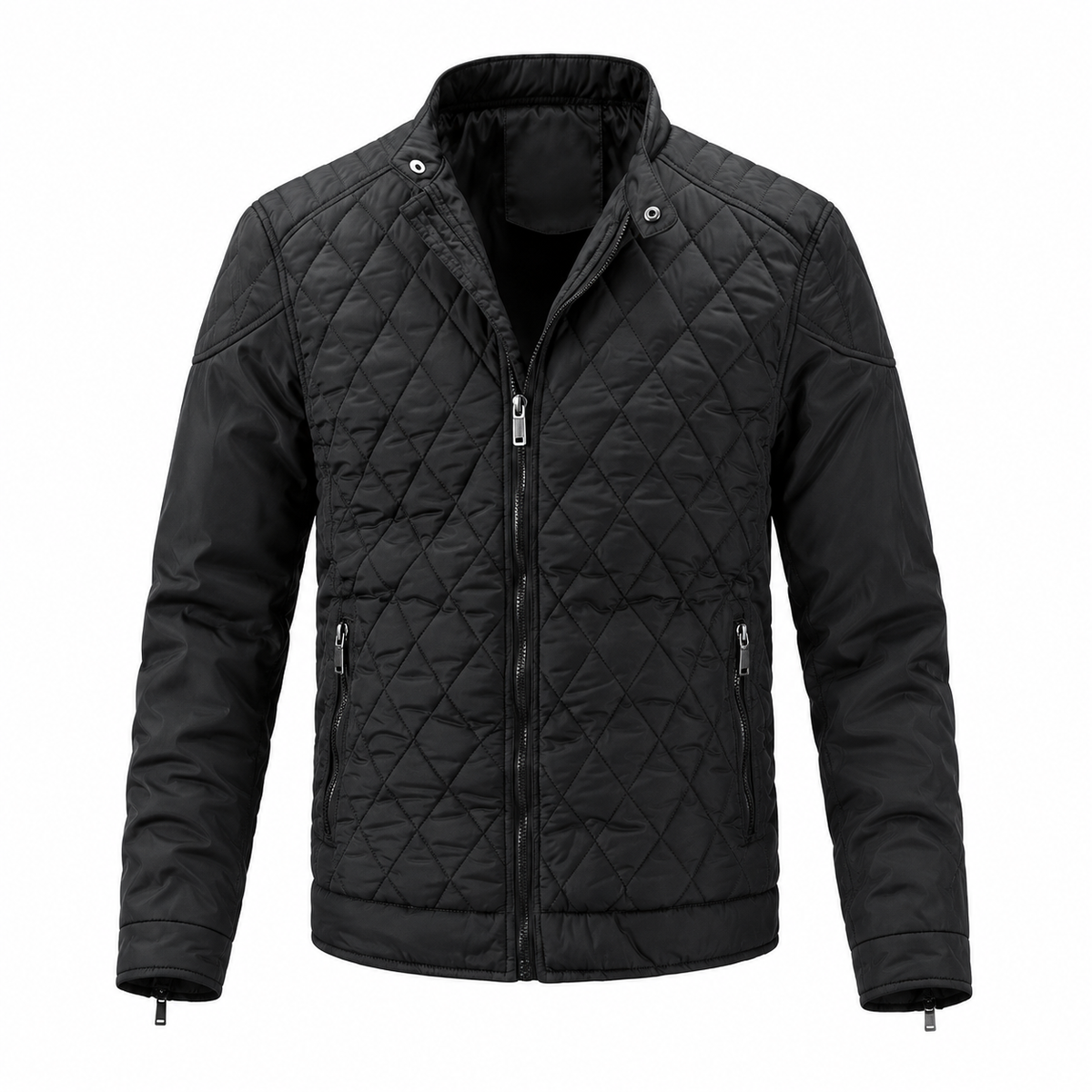 Viktor Quilted Jacket — Diamond Stitching — Black — product on white background — en-p40-m11
