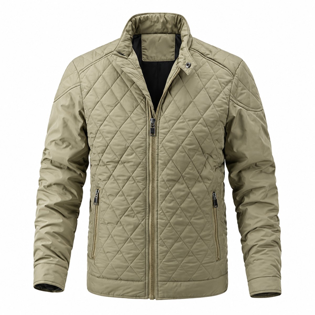 Viktor Quilted Jacket — Diamond Stitching — Beige — product on white background — en-p40-m15