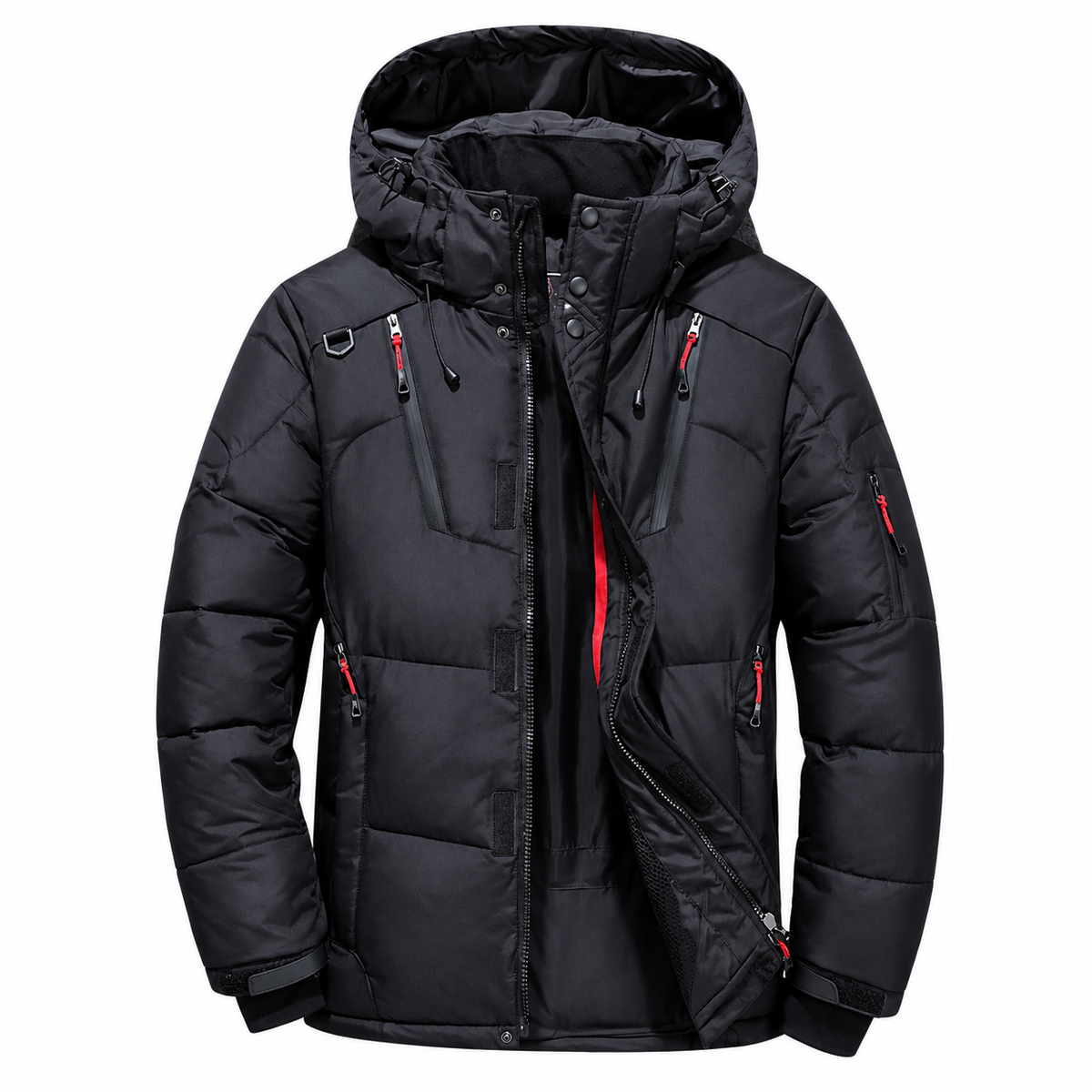 Erik Puffer Jacket — Hooded — Black — product only on white — en-p41-m12