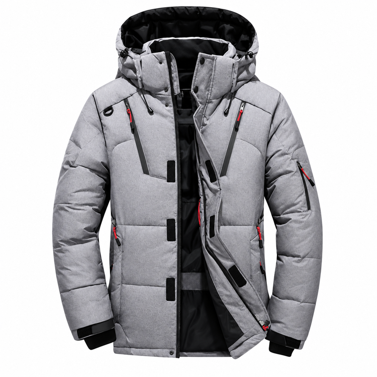 Erik Puffer Jacket — Hooded — Grey — product only on white — en-p41-m13