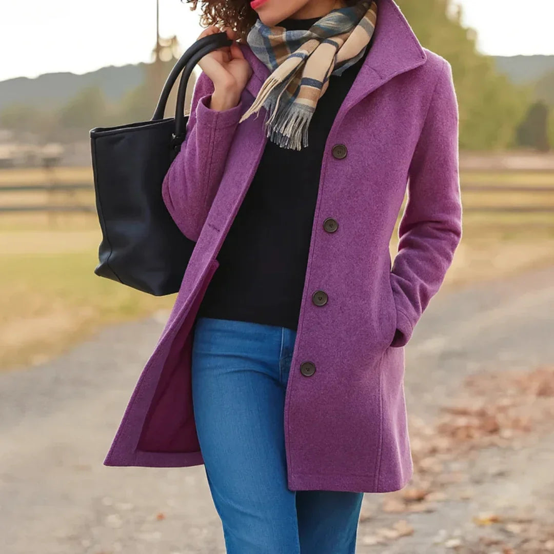 Women's Long Sleeve Button Front Peacoat in Wool Blend