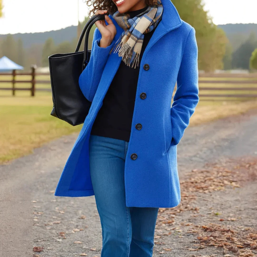 Women's Long Sleeve Button Front Peacoat in Wool Blend