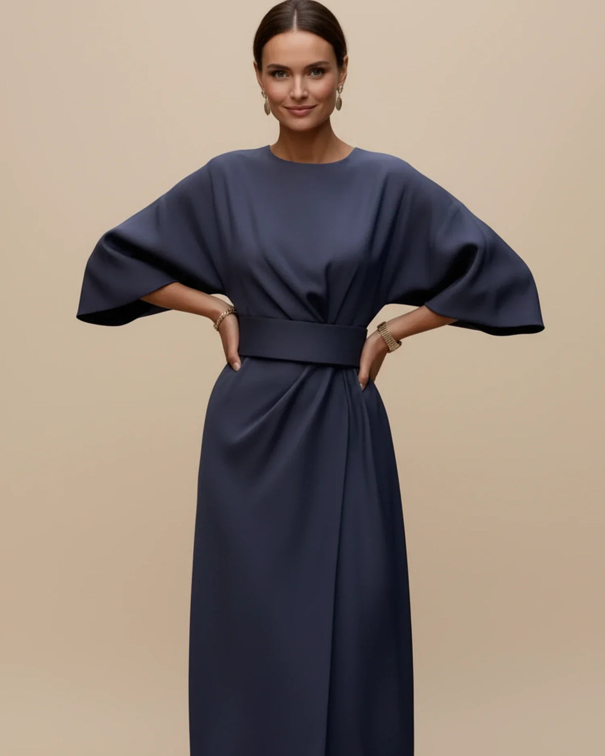 Chic Midi Dress with Puff Sleeves and Wrap Design