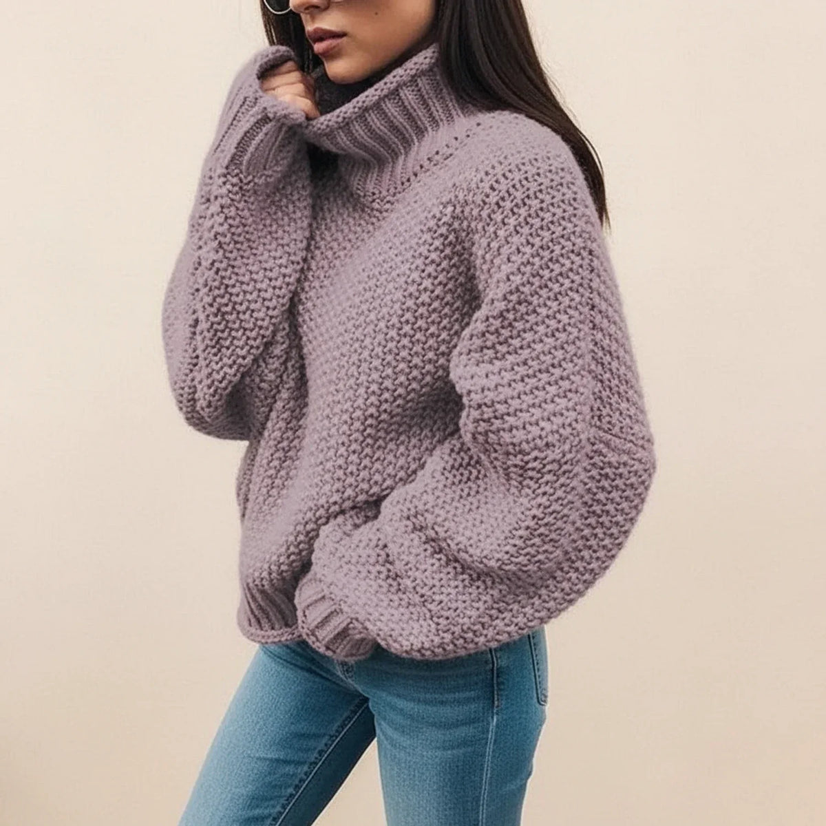 Cozy Oversized Turtleneck Sweater for Women — Chunky Knit Design