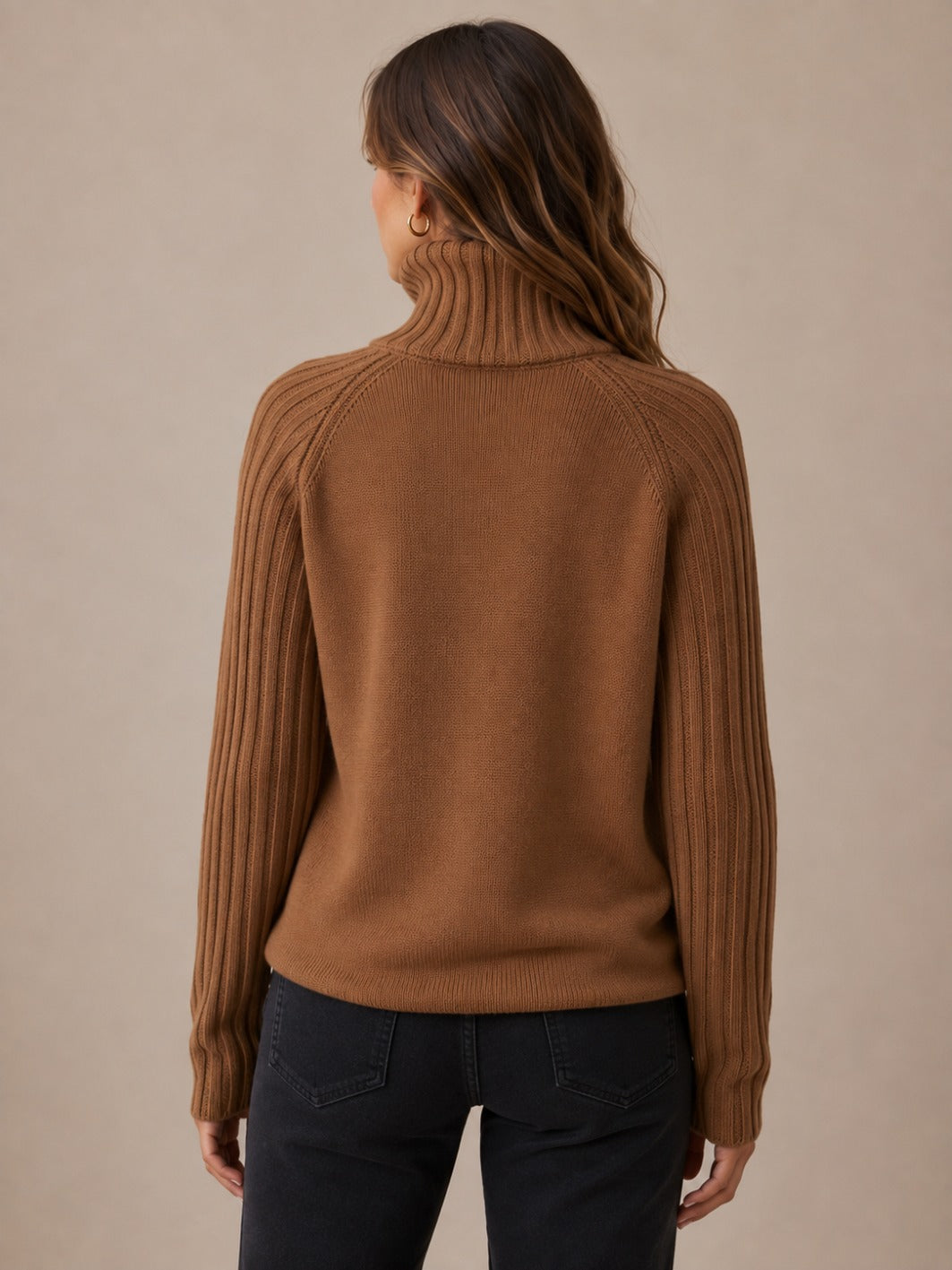 Women's Relaxed Fit Ribbed Knit Turtleneck Sweater