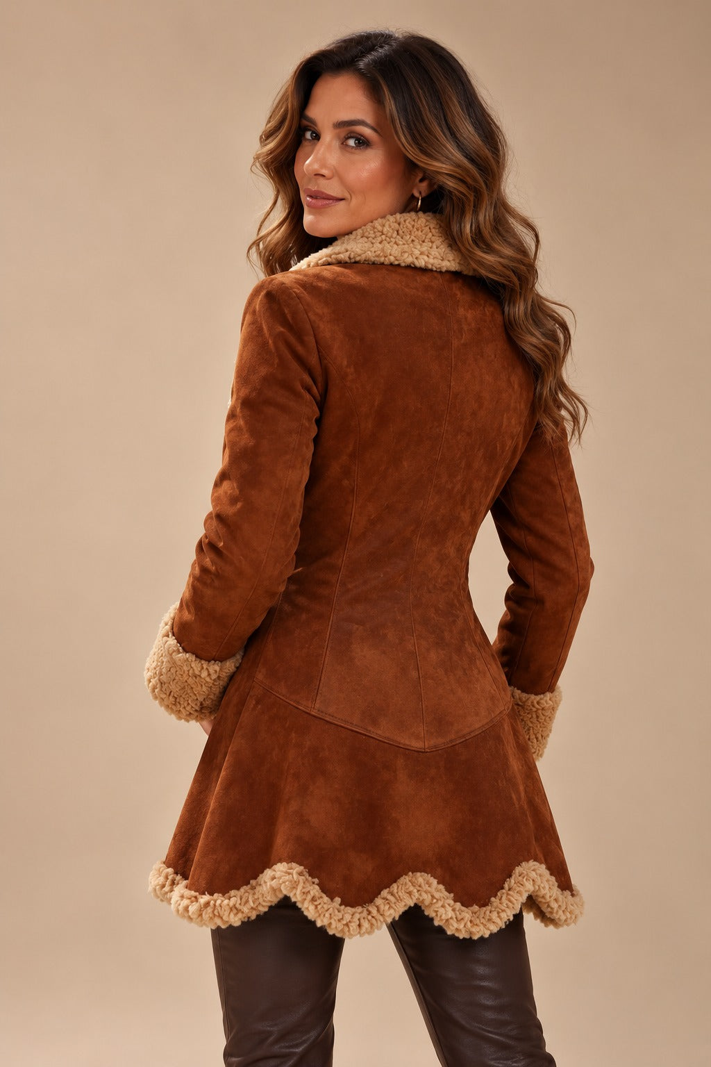 Women's Winter Coat with Fur Trim and Asymmetrical Hem