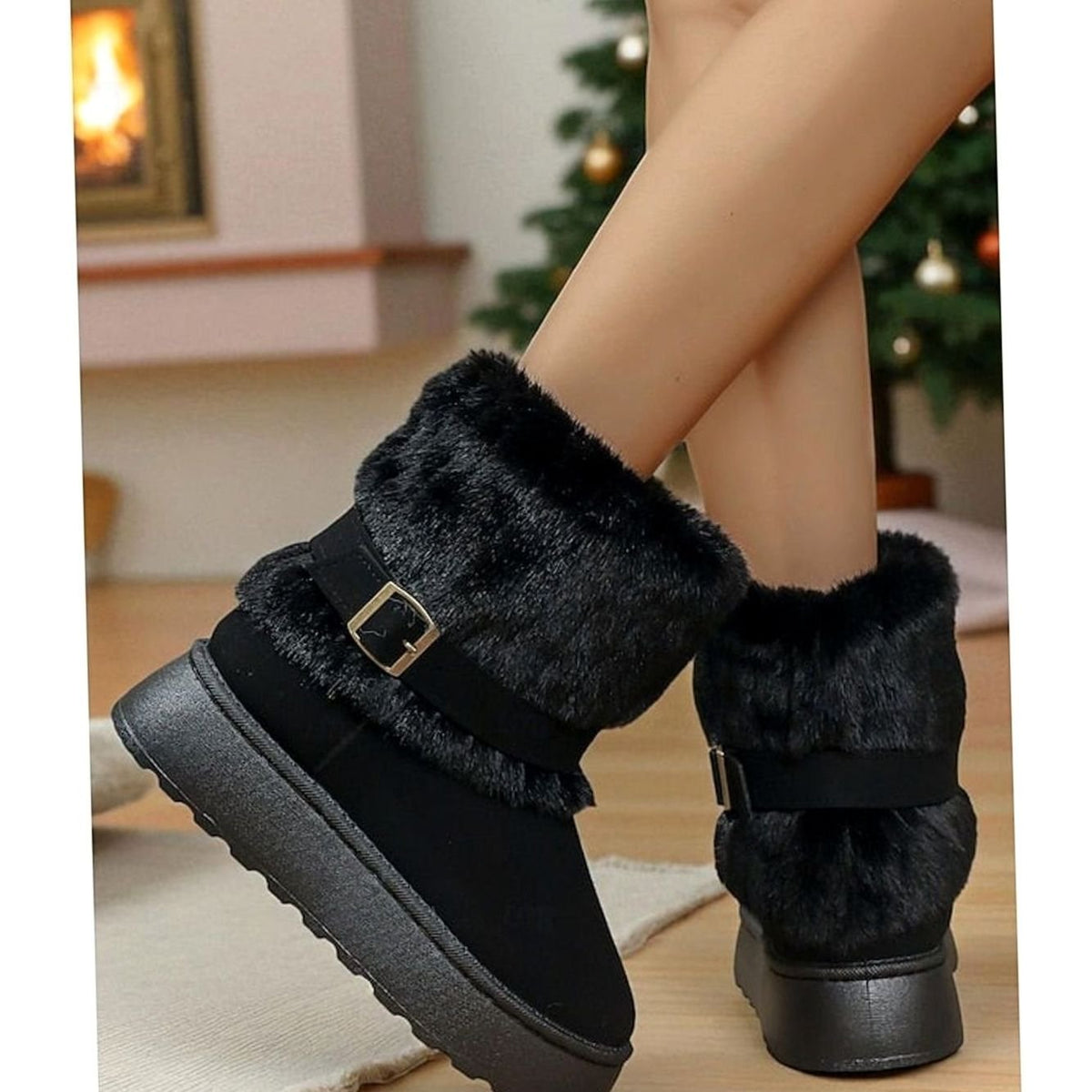 Women's Winter Snow Boots with Fur Trim and Slip-On Design